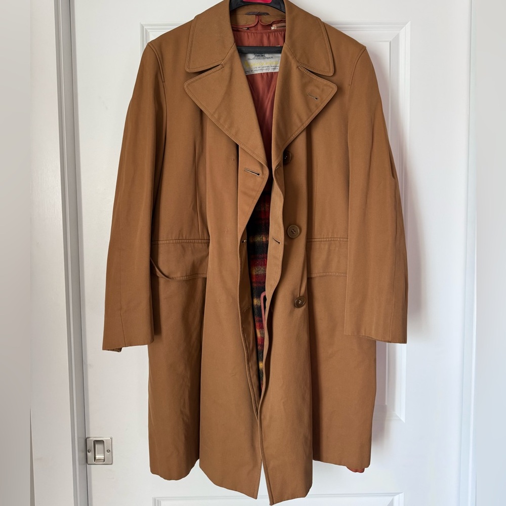 Vintage Aquascutum Aqua 5 Camel Trench Coat Wool Plaid Lined Men’s Small
